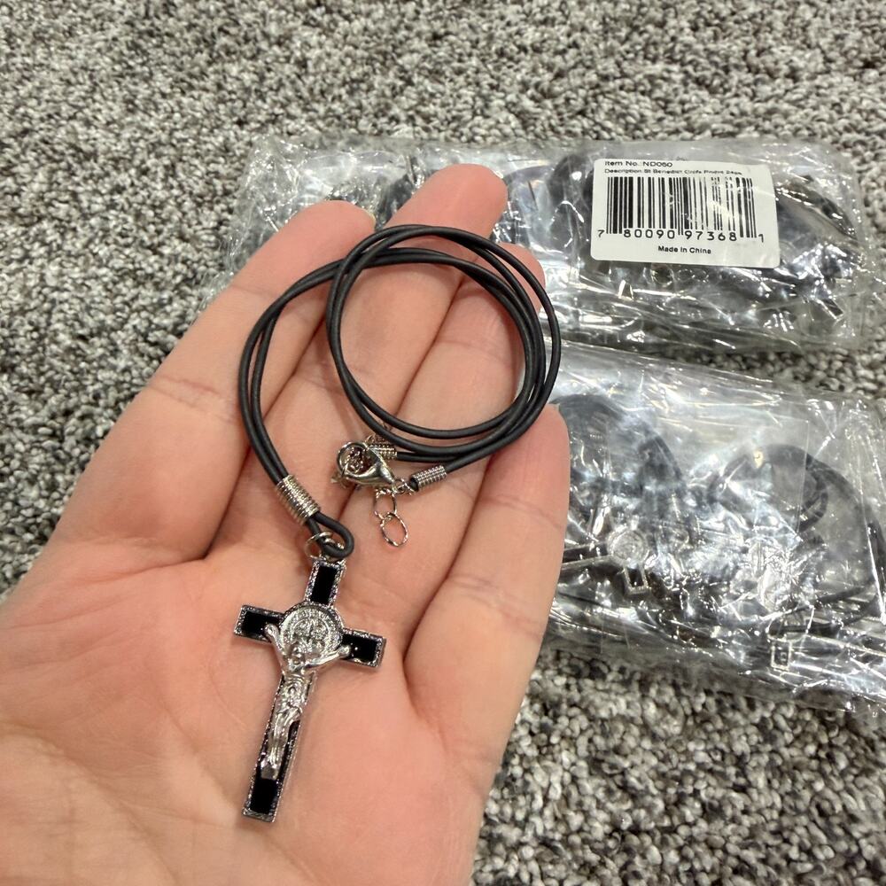 48 Piece Lot of Benedict Cord Adjustable Black Catholic Religious Necklaces